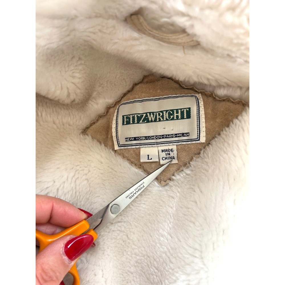Vintage Fitz Wright Leather Suede Faux Shearling Coat Shawl Collar Size Large - Picture 6 of 16